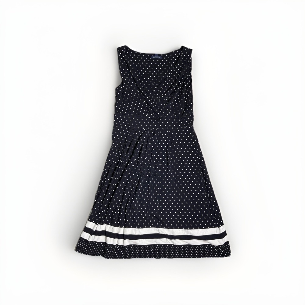 Lands End Black And White Polka Dot Sleeveless Fit‎ Flare Dress Medium
